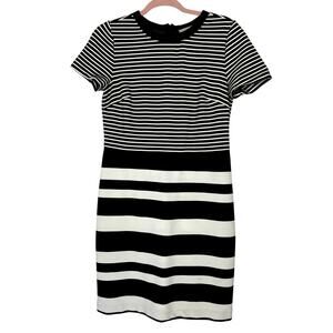Loft Black & Ivory Horizontal Stripes Short Sleeves Crew Neckline Dress Size 4